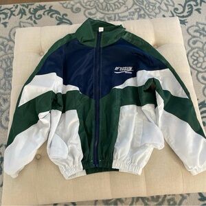 Green & Navy Colorblock Windbreaker Jacket with White Panels